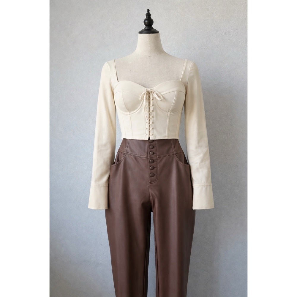 Bar III Edgy Chic Dark Brown | Coffee Faux Leather Button Pants Women Size 8 - Picture 1 of 12